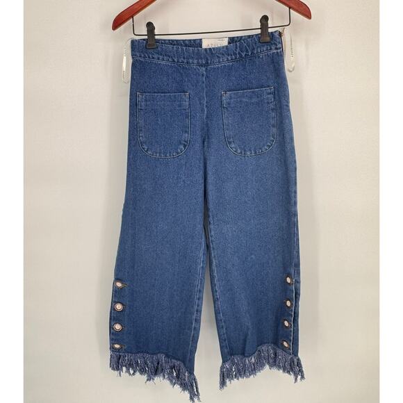 NWOT Azulu Colombia Fringe Wide Leg Cropped Jeans Sz 0 Boho Chic Vacation ($230) - Picture 2 of 10